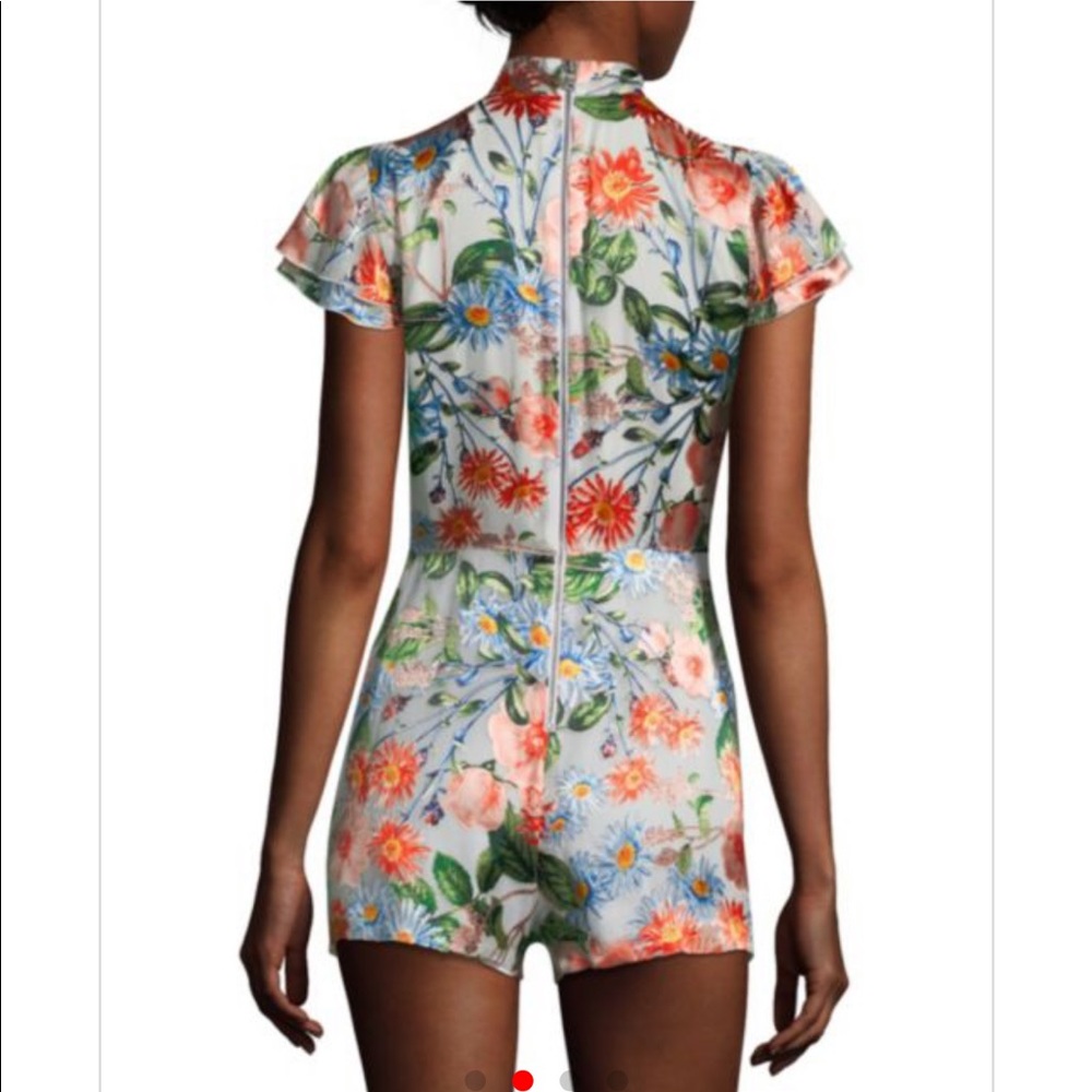 Alice + Olivia Short-Sleeve Floral-Print Romper - Picture 3 of 6